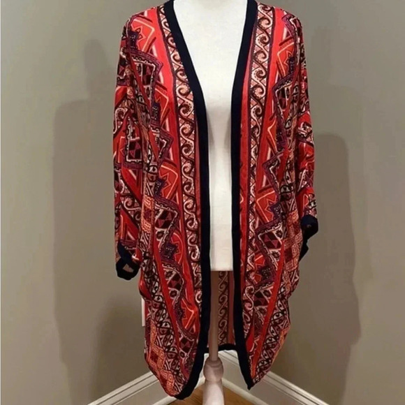 Red Camel Sweaters - Red Camel Large boho gypsy orange/blue kimono
